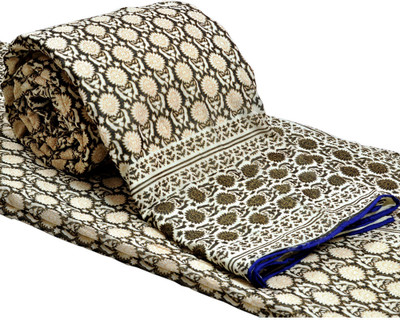 57% OFF on Little India Floral Double Duvet(Cotton, Beige, Blue)