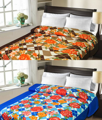 

Sanvi Traders Checkered Double Blanket(Microfiber, Blue)