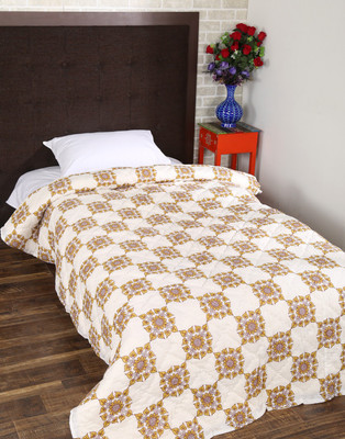 Rajrang Floral Single Comforter(Cotton, Off White)