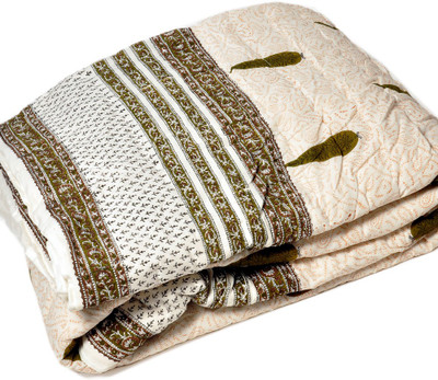 19% OFF on Little India Floral Double Quilt(Cotton, Brown, White)