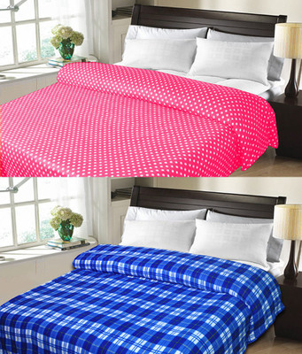 

Sanvi Traders Checkered Double Blanket(Microfiber, Blue)
