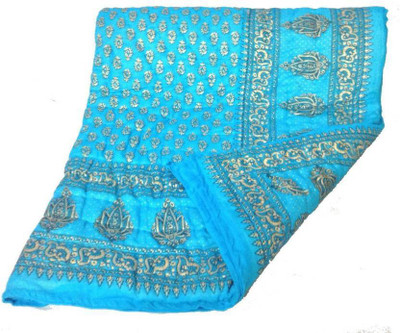 

Saraswati Floral  Blanket(Cotton, SKY BLUE