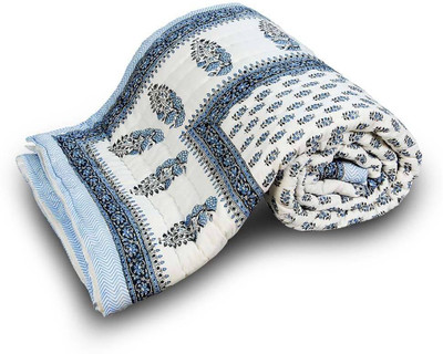 

Kaarigar Floral Double Comforter(Cotton, Blue)