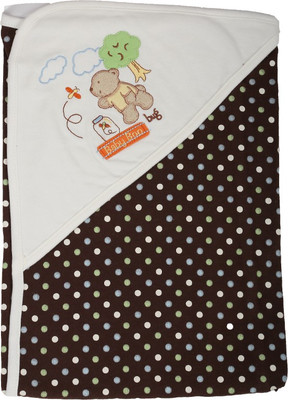 

Baby Boo Embroidered, Polka  Hooded Baby Blanket(Cotton, Brown, White