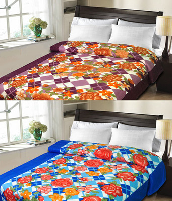 

Sanvi Traders Checkered Double Blanket(Microfiber, Blue)