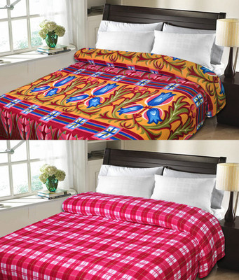 

Sanvi Traders Checkered Double Blanket(Microfiber, Pink)