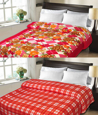 

Sanvi Traders Checkered Double Blanket(Microfiber, Orange)