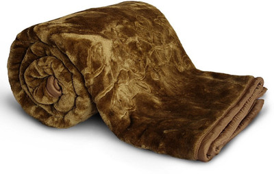 55% OFF on Little India Plain Double Blanket(Brown)