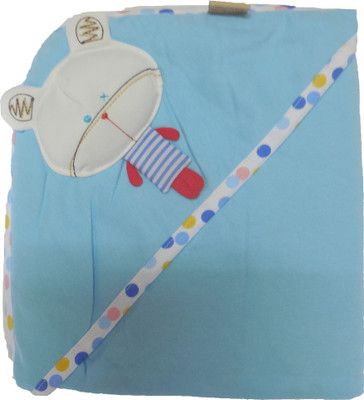 

BornBabyKids Plain  Hooded Baby Blanket(Microfiber, Blue
