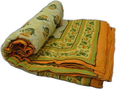 50% OFF on RSimpex Floral Double Quilt(Pure Cotton, Yellow, Green)
