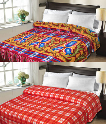 

Sanvi Traders Checkered Double Blanket(Microfiber, Orange)