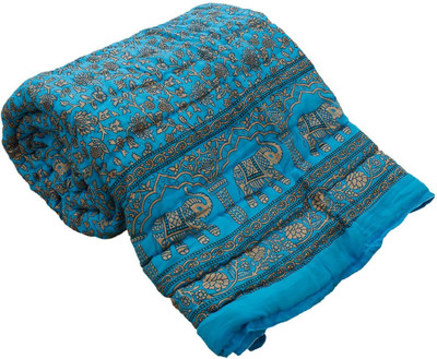 Jaipuri Art Self Design Double Quilt for  Heavy Winter(Microfiber, Blue)