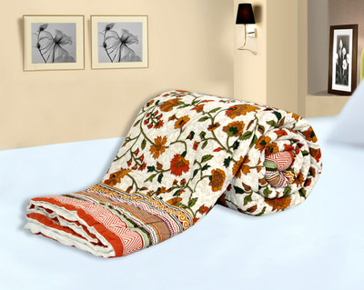 47% OFF on Salona Bichona Floral Double Quilt(Cotton, White)