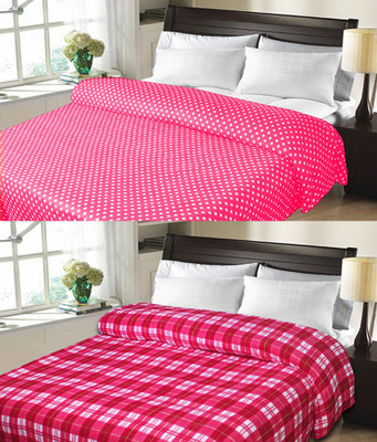 

Sanvi Traders Checkered Double Blanket(Microfiber, Pink)