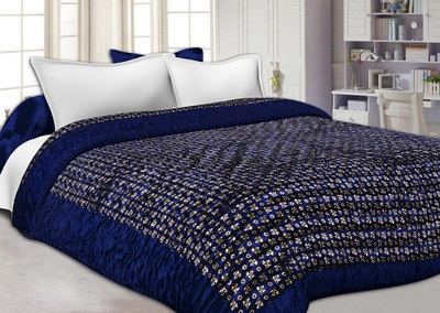 81 Off On Jaipur Fabric Floral King Quilt Silk Navy Blue Border