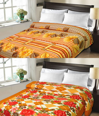 

Sanvi Traders Checkered Double Blanket(Microfiber, Orange)