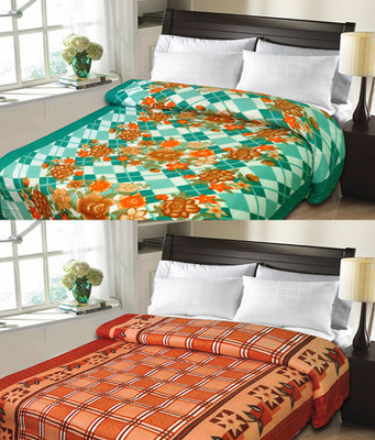 Sanvi Traders Checkered Double Blanket(Microfiber, Brown)