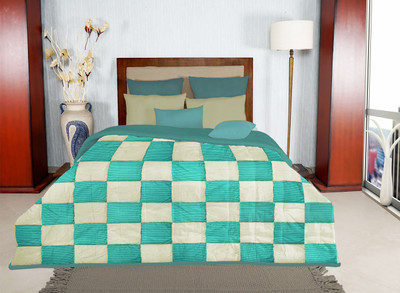 

Solaj Checkered Double Comforter(Cotton, Green, Beige), Beige;green