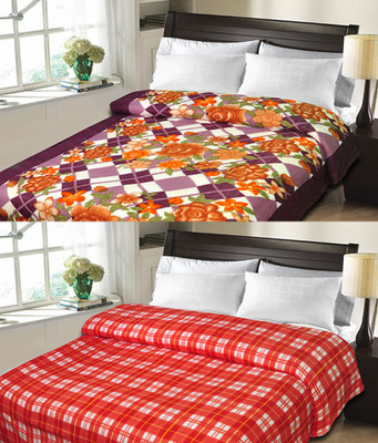 

Sanvi Traders Checkered Double Blanket(Microfiber, Orange)