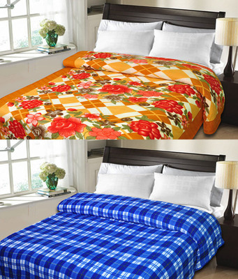 

Sanvi Traders Checkered Double Blanket(Microfiber, Blue)