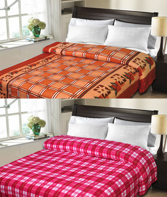

Sanvi Traders Checkered Double Blanket(Microfiber, Pink)