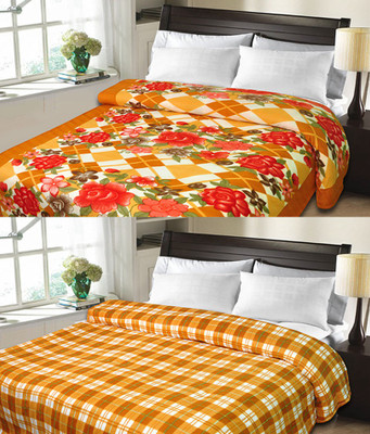 

Sanvi Traders Checkered Double Blanket(Microfiber, Brown)