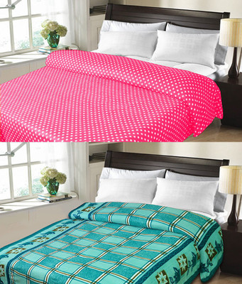 

Sanvi Traders Checkered Double Blanket(Microfiber, Light Blue)