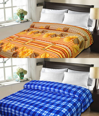 

Sanvi Traders Checkered Double Blanket(Microfiber, Blue)