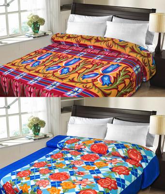 

Sanvi Traders Checkered Double Blanket(Microfiber, Blue)