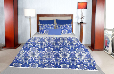 

Solaj Floral Double Comforter(Cotton, Blue, White)