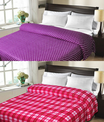 

Sanvi Traders Checkered Double Blanket(Microfiber, Pink)