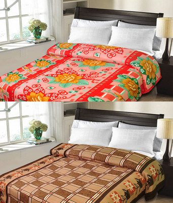 

Sanvi Traders Checkered Double Blanket(Microfiber, Brown)