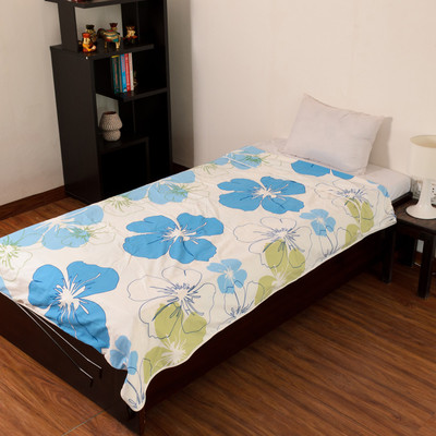 

D & D Crafts Floral  Dohar(Microfiber, White, Blue, Blue;white
