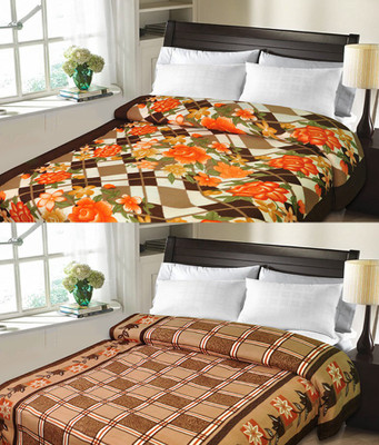 

Sanvi Traders Checkered Double Blanket(Microfiber, Brown)