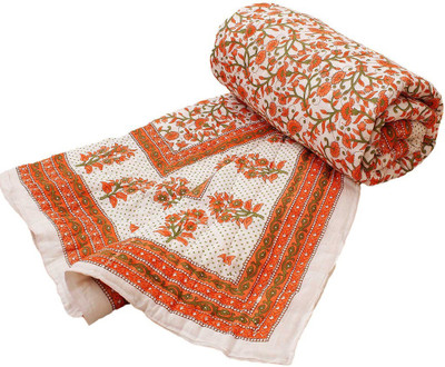 

Halowishes Floral Single Comforter(Cotton, Orange)
