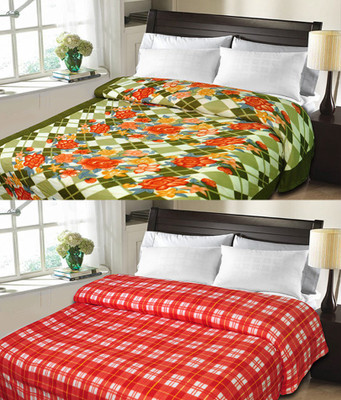 

Sanvi Traders Checkered Double Blanket(Microfiber, Orange)