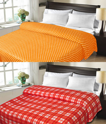 

Sanvi Traders Checkered Double Blanket(Microfiber, Orange)