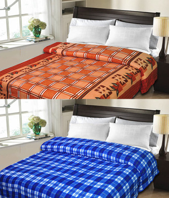 

Sanvi Traders Checkered Double Blanket(Microfiber, Blue)