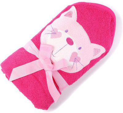 

Babyoodles Embroidered  Hooded Baby Blanket(Microfiber, Pink
