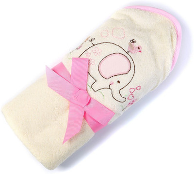 

Babyoodles Embroidered  Hooded Baby Blanket(Microfiber, White