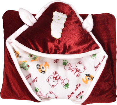 

New Born Baby Cartoon  Hooded Baby Blanket(Microfiber, Maroon (RED