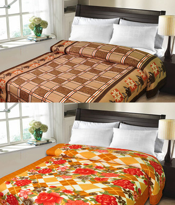

Sanvi Traders Checkered Double Blanket(Microfiber, Orange)
