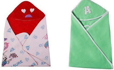 

Utc Garments Cartoon, Plain  Hooded Baby Blanket(Microfiber, Light Green, White, Red, Light green;red;white