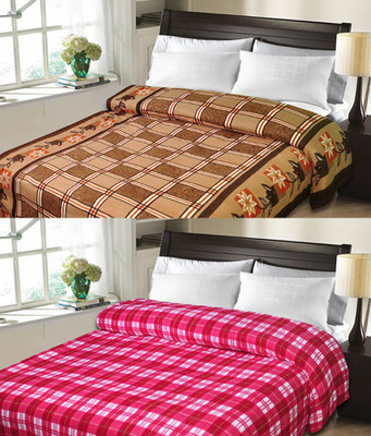 

Sanvi Traders Checkered Double Blanket(Microfiber, Pink)