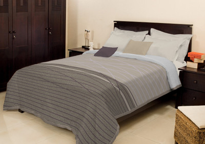 

Bombay Dyeing Striped Double Mink Blanket(Microfiber, Grey)