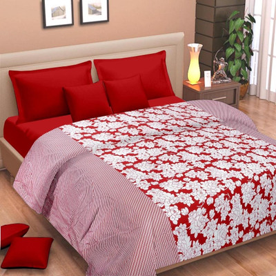 

Cortina Floral Double Dohar(Microfiber, Red, White)