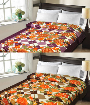 

Sanvi Traders Checkered Double Blanket(Microfiber, Brown)