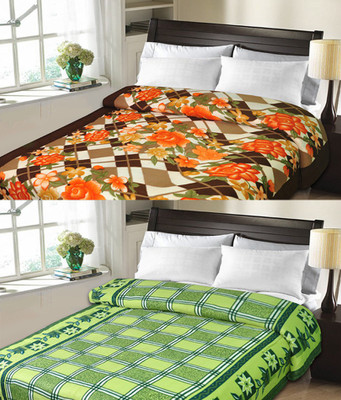 

Sanvi Traders Checkered Double Blanket(Microfiber, Green)