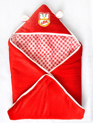 

SilverStone Checkered  Hooded Baby Blanket(Microfiber, Red
