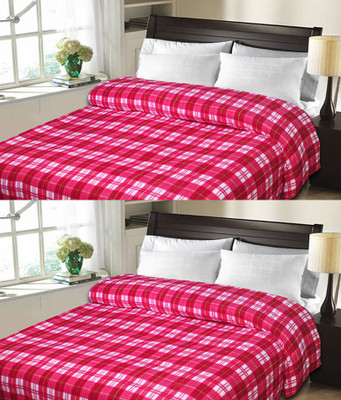 

Sanvi Traders Checkered Double Blanket(Microfiber, Pink)